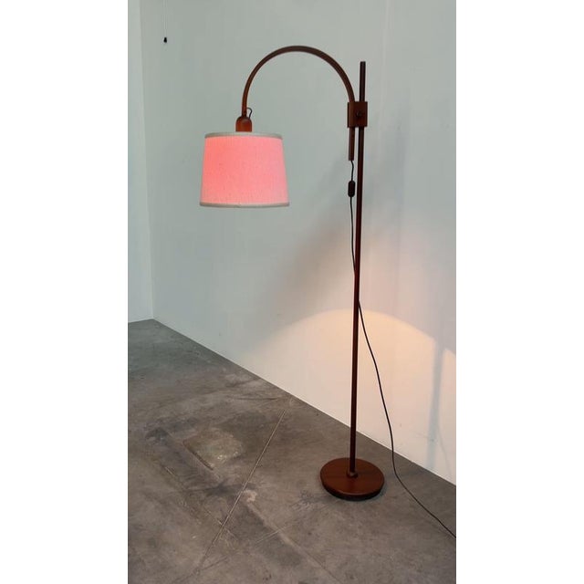 Mid-Century Modern Adjustable Teak Arc Floor Lamp with Fabric Shade, 1960s For Sale - Image 11 of 12