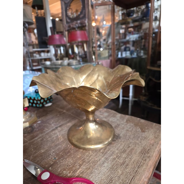 Vintage Brass Cabbage Leaf Compote For Sale - Image 9 of 10