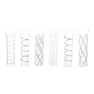 Razzle Dazzle Champagne Flutes with Silver Accents, Set of 6 For Sale