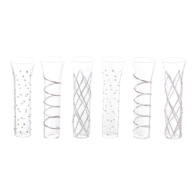 Razzle Dazzle Champagne Flutes with Silver Accents, Set of 6 For Sale