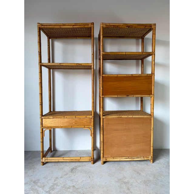 Vintage Coastal Rattan & Bamboo Étagères – A Pair For Sale In Miami - Image 6 of 12