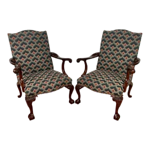 Late 20th Century Southwood Ball & Claw Chippendale Mahogany Armchairs With Nailheads - Pair