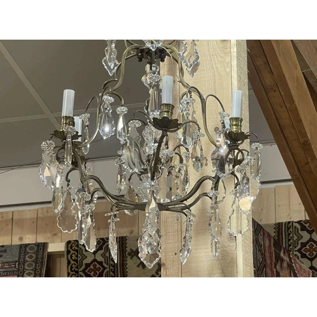 Six-Light Chandelier in Bronze and Cut Crystal For Sale - Image 3 of 9