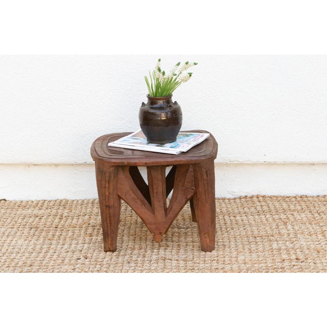 Brown Tribal Geometric African Stool For Sale - Image 8 of 8