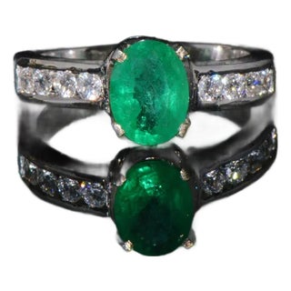Certified Natural 1.87Cts Emerald VS F Diamond 18K Gold Ring Band, size 6.5 For Sale