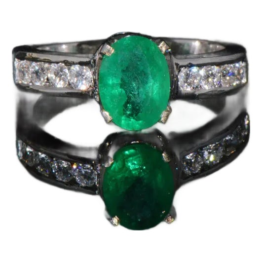Certified Natural 1.87Cts Emerald VS F Diamond 18K Gold Ring Band, size 6.5 For Sale