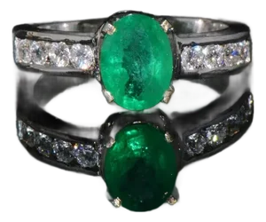 Certified Natural 1.87Cts Emerald VS F Diamond 18K Gold Ring Band, size 6.5
