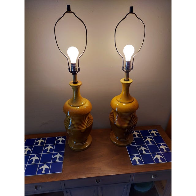 Pair of 1960s Mid Century Modern Drip Glaze Lamps For Sale - Image 9 of 12