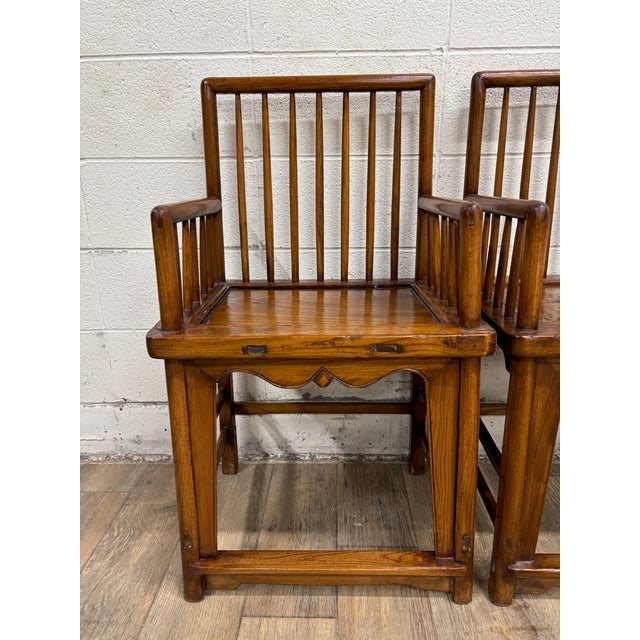 Asian Antique Qing Dynasty Style Chinese Double Happiness Dining Arm Chairs For Sale - Image 3 of 8