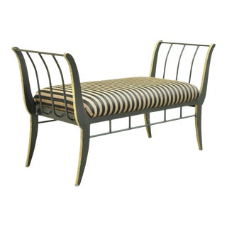 Vintage Heavy Iron Regency Black Gold Saber Leg Window Bench by Bloomingdales For Sale