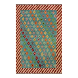 Contemporary Balochi Blue/Beige Wool Rug - 4'0''x5'10'' For Sale