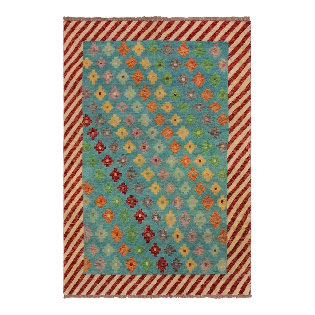 Contemporary Balochi Blue/Beige Wool Rug - 4'0''x5'10'' For Sale