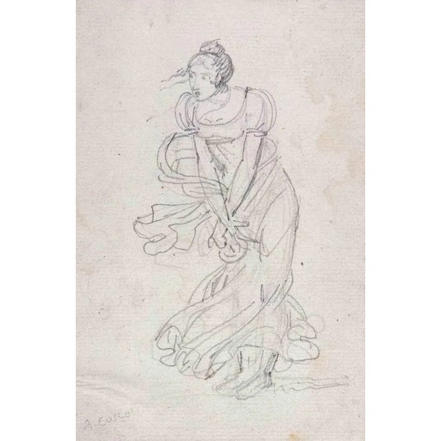 Young Lady is an Original Pencil Drawing realized by Aristodemo Costoli (1803-1871). The little artwork is in good...