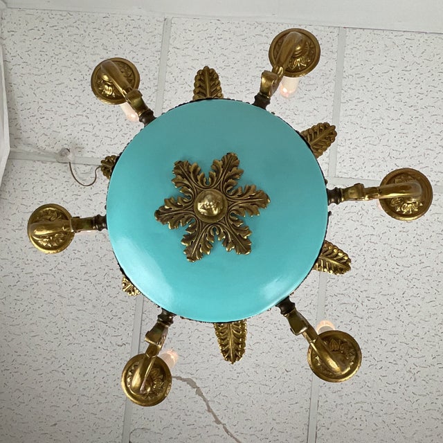1950s Small Brass and Enamel Empire Chandelier For Sale - Image 4 of 14