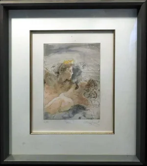 1990s "Traum I" Figurative Female Nude Etching by Jurgen Gorg, Framed
