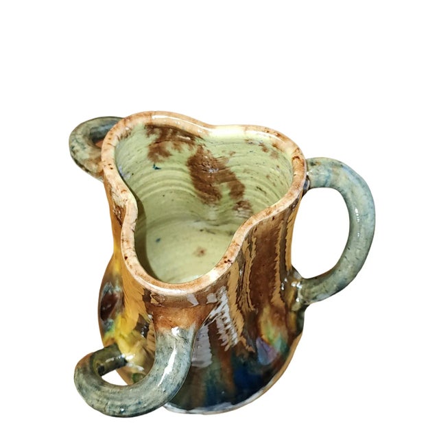 Mid-Century Studio Pottery Large Tri-Handled Drip Glaze Vase For Sale - Image 4 of 7