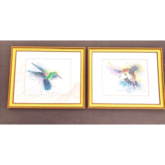 1990s Original Framed Watercolors of Hummingbirds Signed, a Pair For Sale - Image 4 of 12