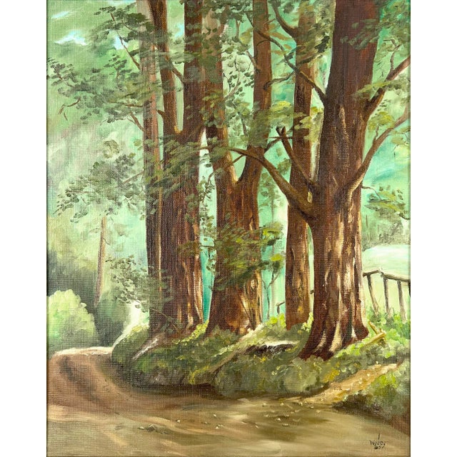 American "Back Road" California Redwoods Santa Cruz County Original Oil Painting by Gorman Woody For Sale - Image 3 of 8