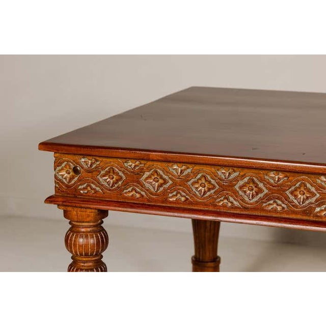 Large Dining Room Table with Carved Apron, Floral Motifs and Turned Legs For Sale - Image 10 of 12