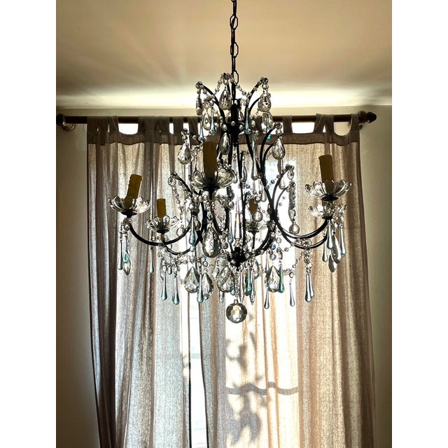 Large Louis XV Chandelier in Blue Murano Glass and White Crystal, 1950 For Sale - Image 6 of 17