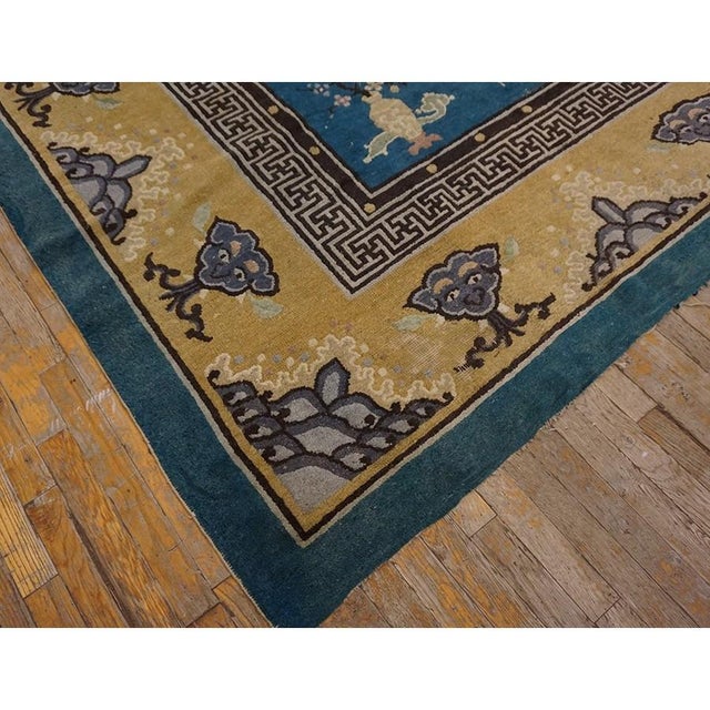 Late 19th Century 1880s Blue Antique Bird of Paradise Chinese Dragons Design Peking Rug For Sale - Image 5 of 10