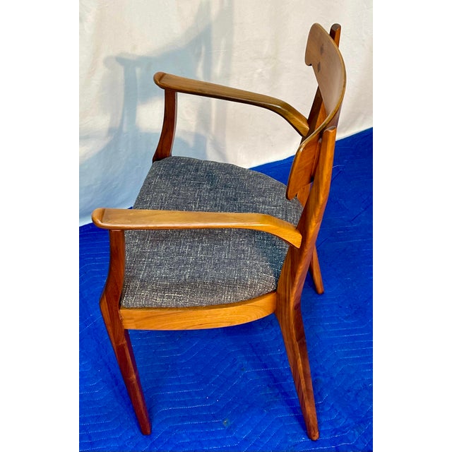 Drexel Declaration Vintage Kipp Stewart for Drexel Declaration Sculpted Walnut Armchairs - Pair (Newly Restored & Upholstered in Knoll Fabric) For Sale - Image 4 of 17