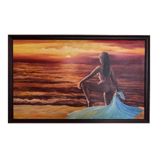 Sunset Contemplation – Original Oil Painting by Unknown Artist, Portrait For Sale