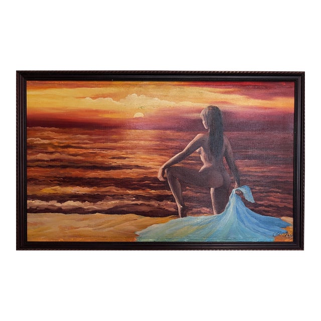 Sunset Contemplation – Original Oil Painting by Unknown Artist, Portrait For Sale