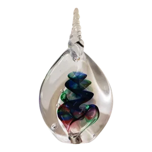 1970s Handmade Art Glass Paperweight With Teardrop Shape & Spiral Top, Signed Aj (Adam Jablonski)