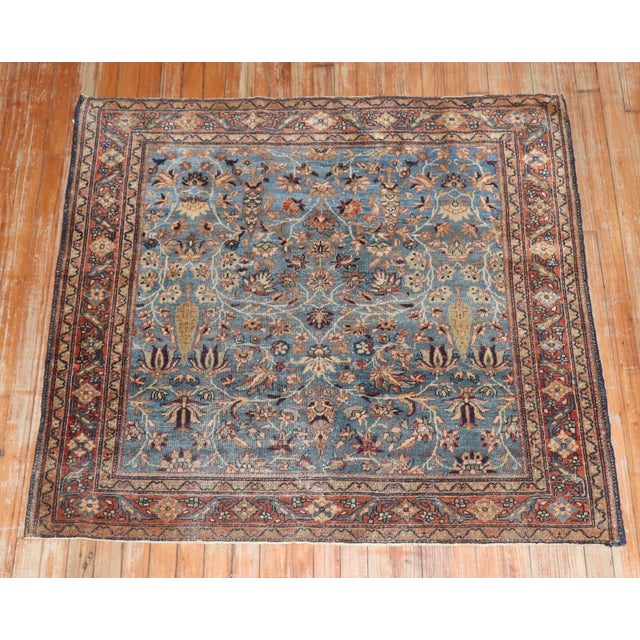 Early 20th Century Blue Square Sarouk Farahan Small Rug - 3'11" x 4'3" For Sale - Image 4 of 9