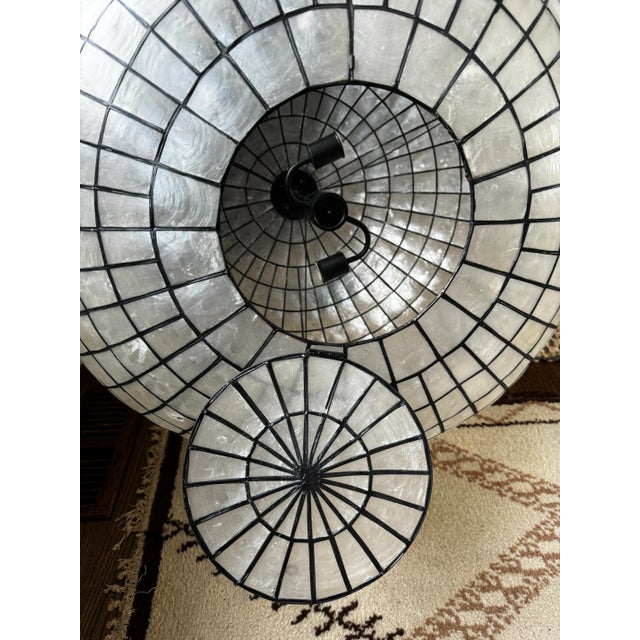 Light Gray Large Vintage Capiz Shell Round Glove Ceiling Chandelier Light Fixture For Sale - Image 8 of 11