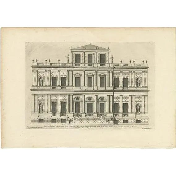 Early 18th Century Colen Campbell, Illustration of a Building Design in Theatrical Style, Paul Methuen, 1725, Print For Sale - Image 5 of 5