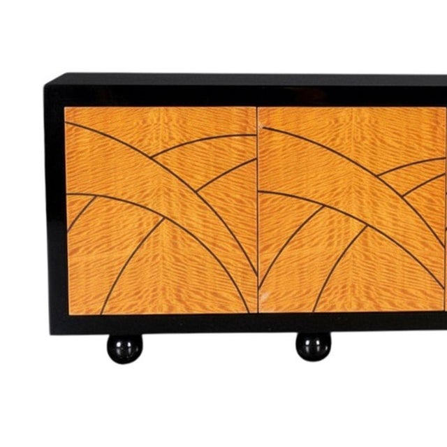 Modern 1980s Pace Collection “Boca” Credenza With Birdseye Maple Doors & Black Lacquer Frame, Attributed For Sale - Image 3 of 7