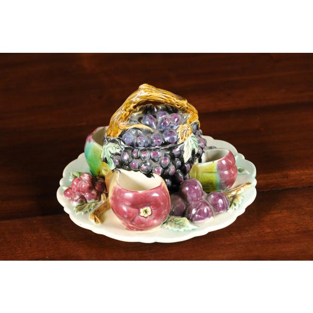 French 19th Century Glazed Majolica Lidded Fruit Dish with Grapes For Sale - Image 9 of 12