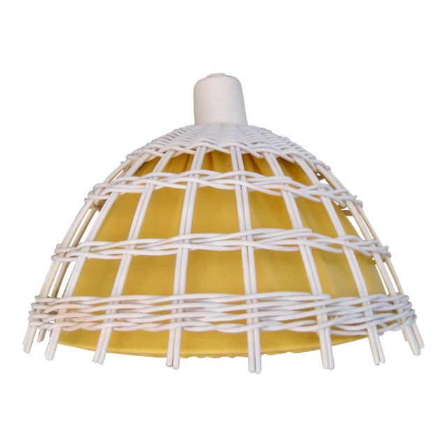 Mid-Century Modern White Wicker Chandelier For Sale