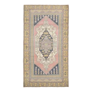 1970s Vintage Turkish Hand-Knotted Wool Cotton Pink Area Rug