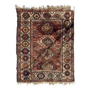 1880s Handmade Antique Caucasian Kazak Rug 3.4' X 4.4'