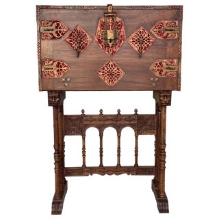 18th Spanish Bargueno of Columns With Foot Bridge, Cabinet on Stand For Sale