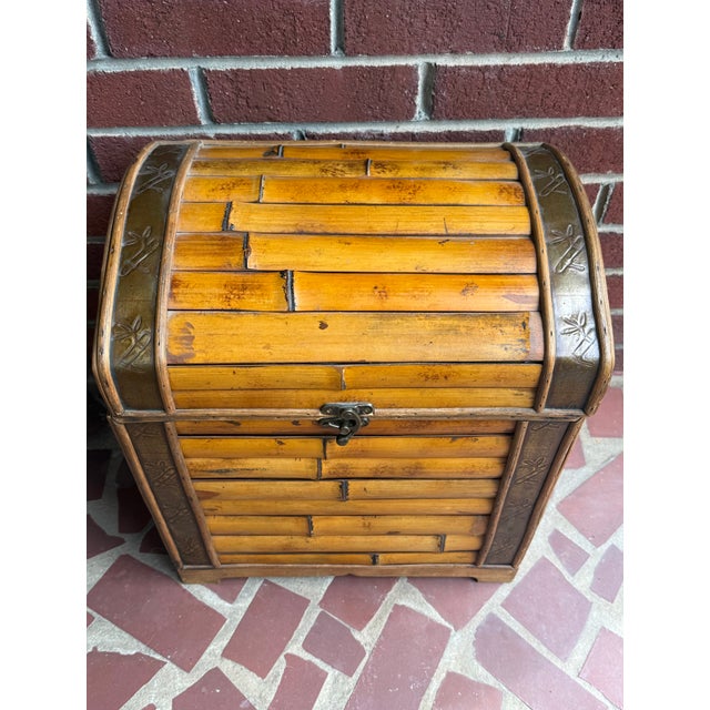 Campaign Midcentury Campaign Split Bamboo and Copper Trunk With Domed Lid For Sale - Image 3 of 13