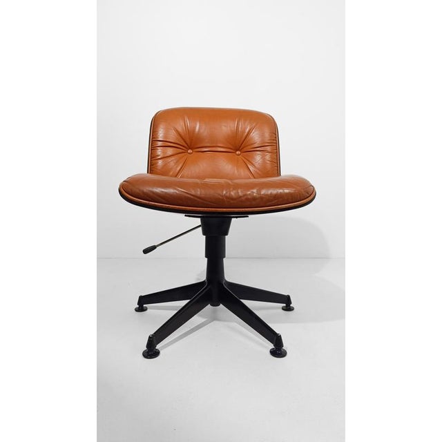 Cognac Leather and Rosewood Desk Chair attributed to Ico Parisi for MiM Roma, Italy, 1960s For Sale - Image 11 of 18
