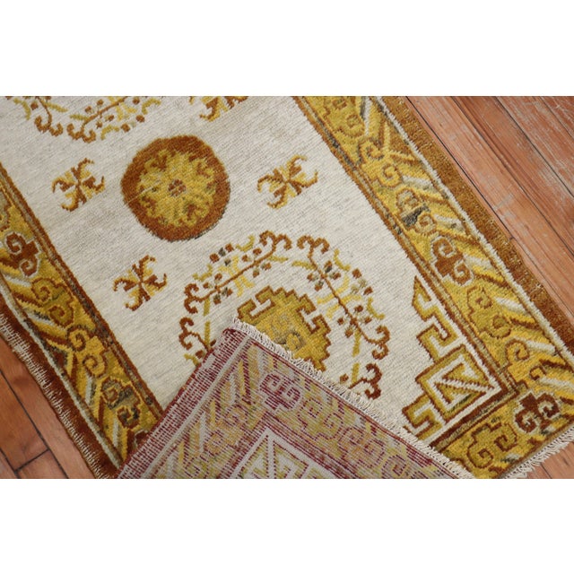 Contemporary Ivory Gold Antique Khotan Scatter Rug For Sale - Image 3 of 6