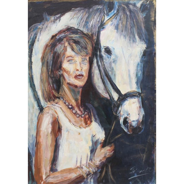 Portrait of a woman and her horse', oil on board, french school (1988). Horses are majestic, strong and can display a...