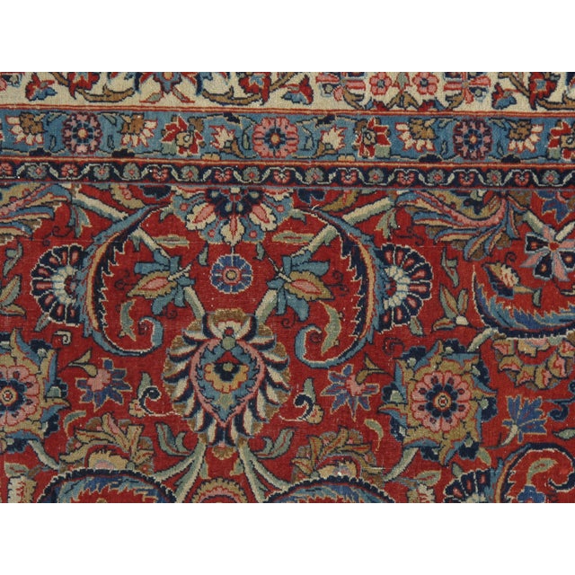 Traditional Antique Dabir Kashan Carpet, Handmade Wool Carpet, Red, Navy, Ivory For Sale - Image 3 of 5