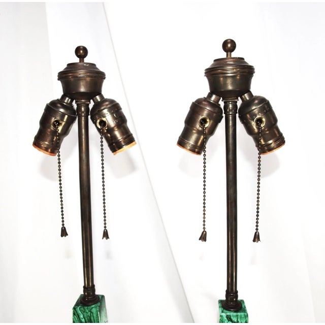 Gemstone Pair Vintage Malachite Stone Lamps With Lapiz Lazuli Accents For Sale - Image 7 of 12