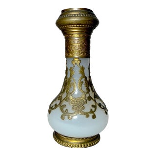 Antique 19c French Palais Royal Ormolu Bronze Opaline Glass Scent Perfume Bottle For Sale