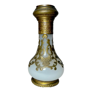 Antique 19c French Palais Royal Ormolu Bronze Opaline Glass Scent Perfume Bottle