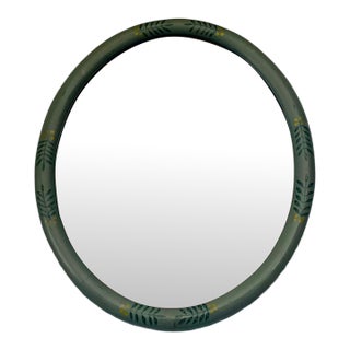 Vintage 1930s Beveled Oval Mirror Hand Painted Naive Folk Art Frame For Sale