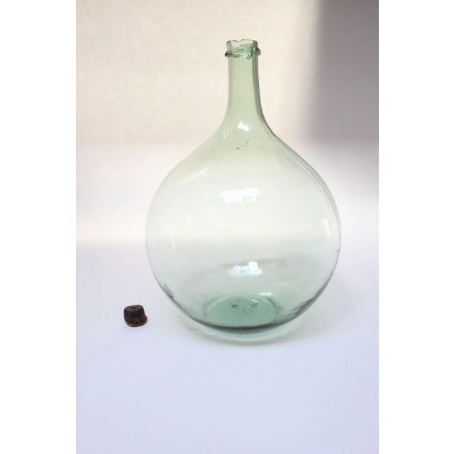 Vintage Bulbous-Form Light Green Demijohn With Cork Stopper For Sale - Image 4 of 12