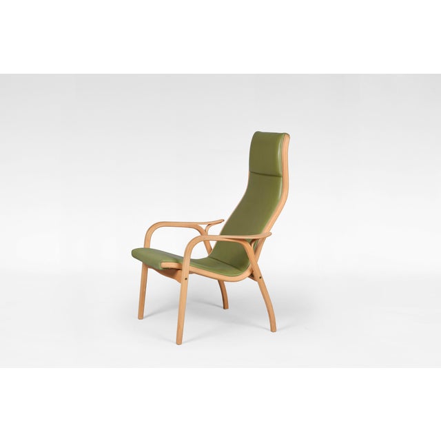 Wood Vintage Lamino Lounge Chair in Olive Green Leather by Yngve Ekström for Swedese For Sale - Image 7 of 7