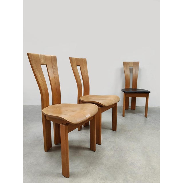 Vintage French Wooden Dining Chairs in the style of Pierre Chapo, 1970s, Set of 3 For Sale - Image 6 of 6